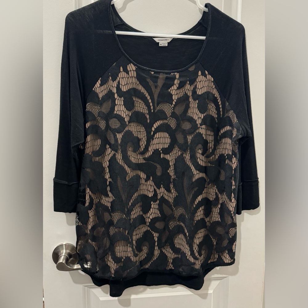 Lace design and solid black top